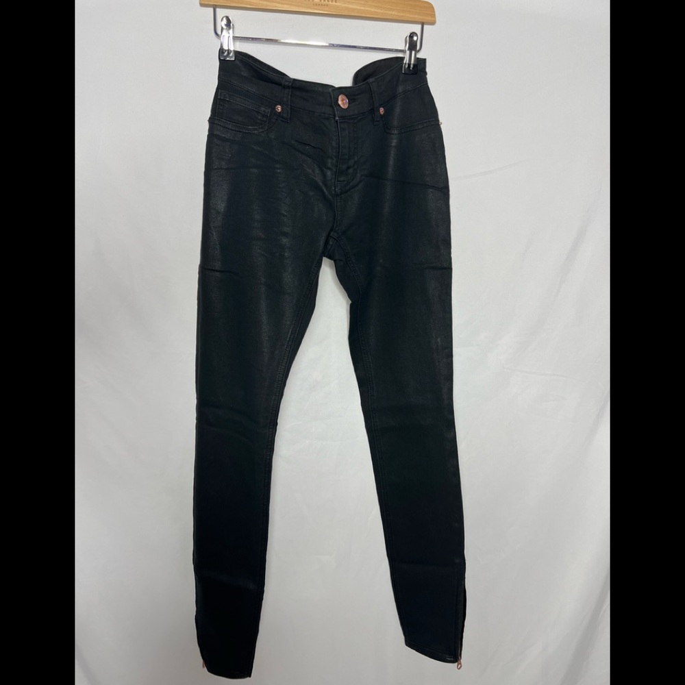 Ted Baker Esstie Waxed Black Ankle Zipper Skinny Pants Size 26.